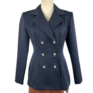 Vintage Brioche California Double Breasted Pinstripe Blazer Blue Women7/8 Office